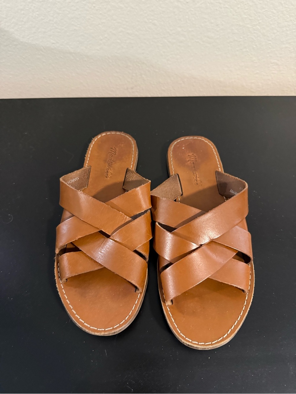 Madewell Brown Cross-Strap Leather Slide Sandals